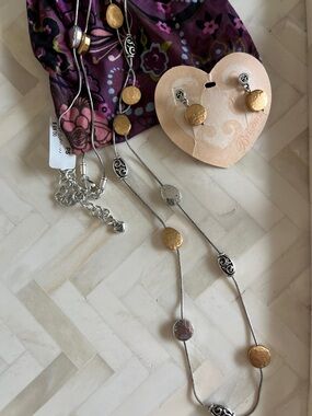 NWT Brighton Gold and Silver Disc Pendant Necklace and Earrings - Women Jewelry